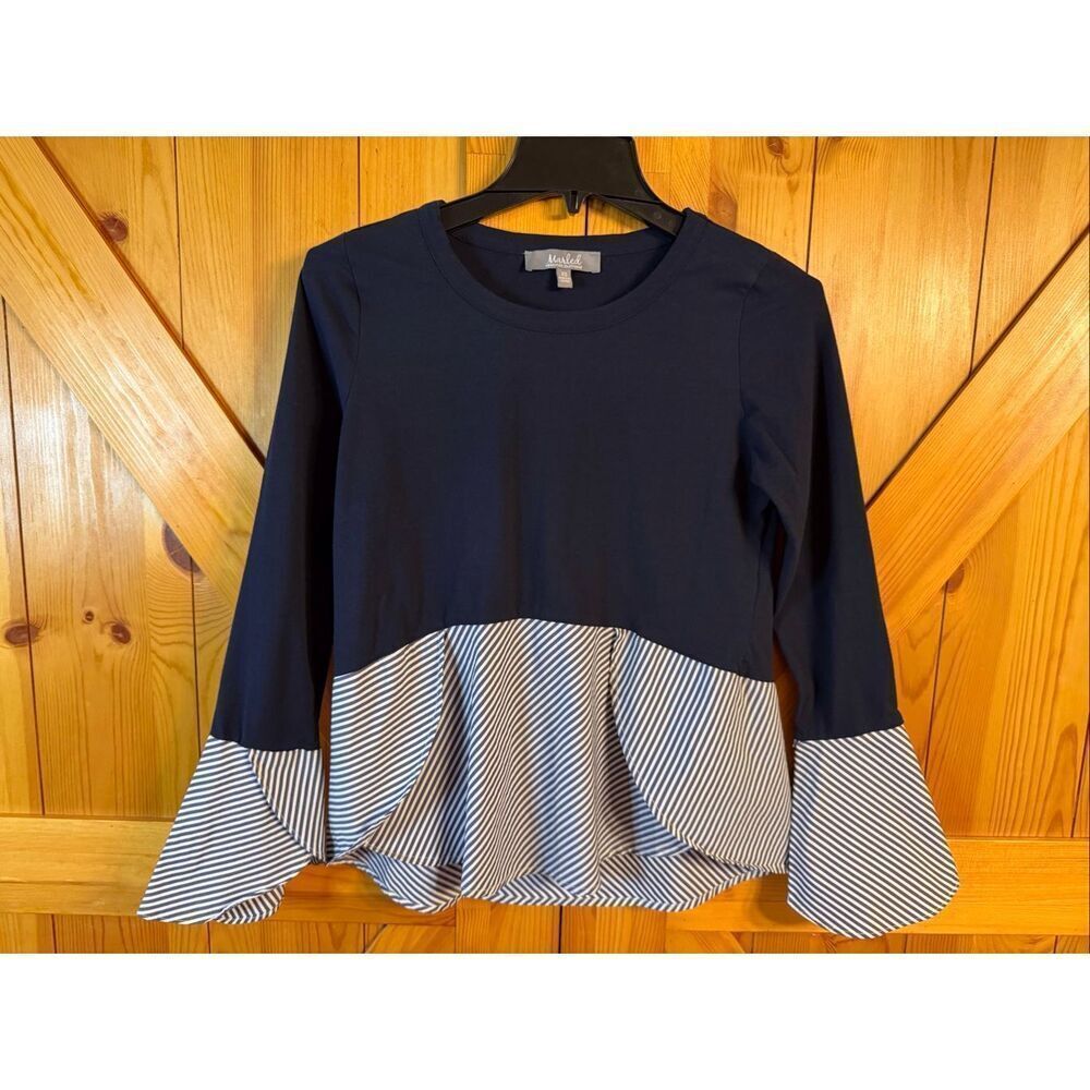 Marled Reunited Clothing Women’s Knit Navy Bell Sleeve Top Size XS (7123)